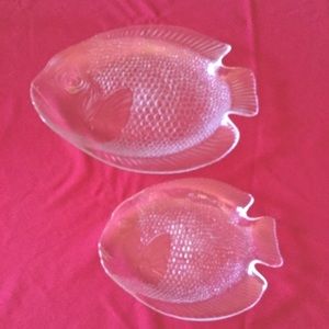 Pair of Vintage Arcoroc Fish Platters, Clear Glass Platters